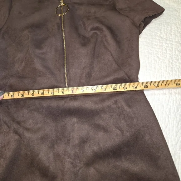 Calvin Klein Faux Suede O Ring A Line Midi Dress Womens Size 6 Chocolate Brown - Picture 6 of 11